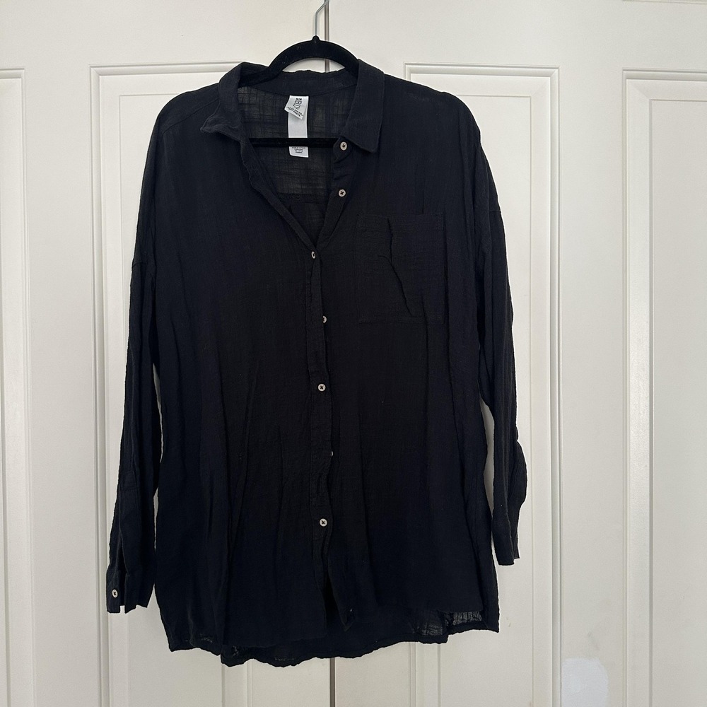 Cotton On Body Tunic Shirt Womens Medium Black Slub Cotton Blend Sheer BeachBoho